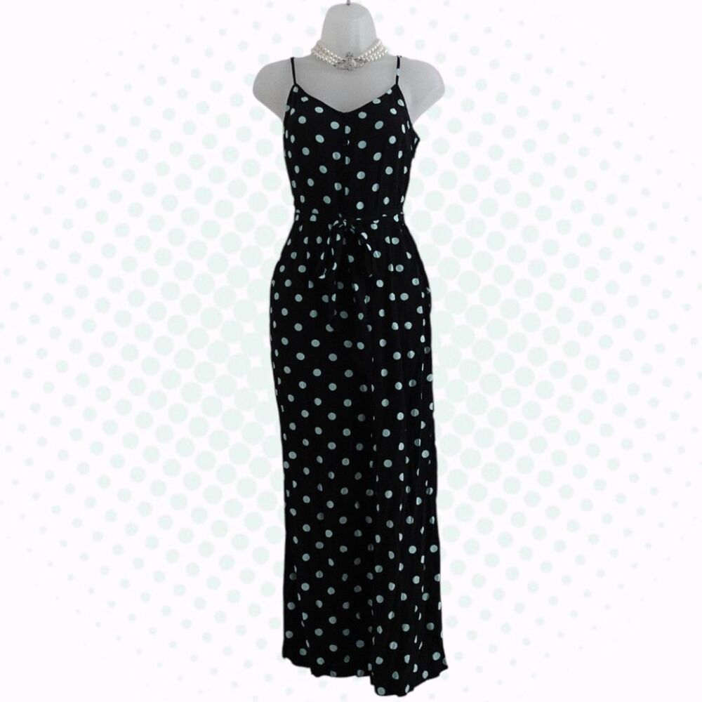 J.Crew Black & Mint Green Polka Dot Sleeveless Maxi Jumpsuit Romper Size 2